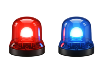 Emergency Lights: Red and Blue Siren Flashing for Police, Fire, and Ambulance Services - Critical Alert System with Bright Glowing Signal on White Background