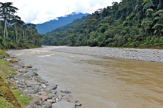 River flowing through lush tropical forest