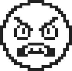 Obraz premium Pixel art angry face icon retro 8 bit emotional expression, aggressive feelings, digital emoji, upset mood, black and white symbol