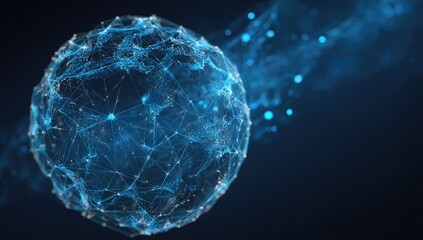 Abstract rendering of a luminous blue sphere composed of interconnected nodes and lines on dark background