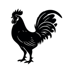 Majestic Rooster Silhouette – Black and White Farm Animal Vector Illustration