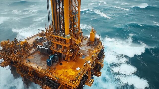 Offshore Oil Rig in Rough Seas - A Glimpse into the Challenging World of Energy Extraction.