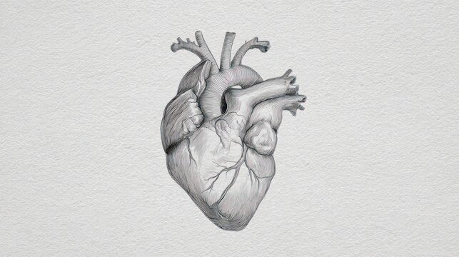 Detailed anatomical illustration of a human heart on a textured background