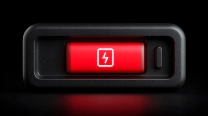 Futuristic black device glows with vibrant red power button featuring a lightning bolt symbol, symbolizing energy, activation, and modern technology for dynamic concepts.