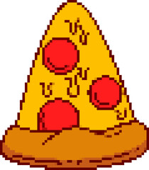 Pixel art pizza slice isolated on white background. Vector illustration