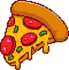 Pixel art pizza slice isolated on white background. Vector illustration