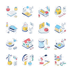 A collection of halloween isometric illustration in outline style