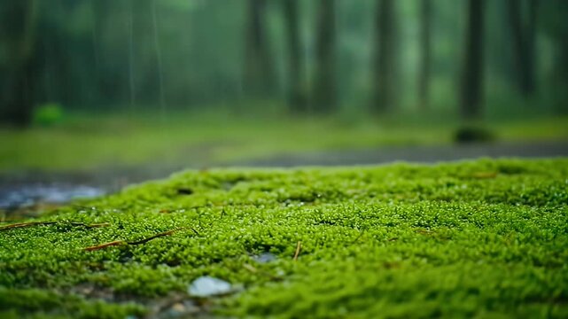 Lush Green Moss Carpet in a Serene Forest Setting.