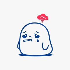 The flat design concept for the sad and tired expression cartoon character.