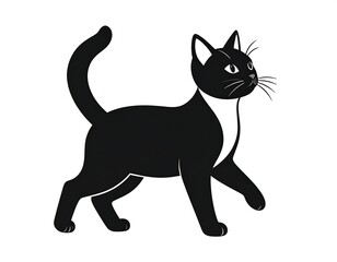 Silhouette illustration of a walking domestic cat with white markings