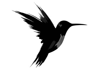 Obraz premium Black bird silhouette with geometric wings on white background and copy space