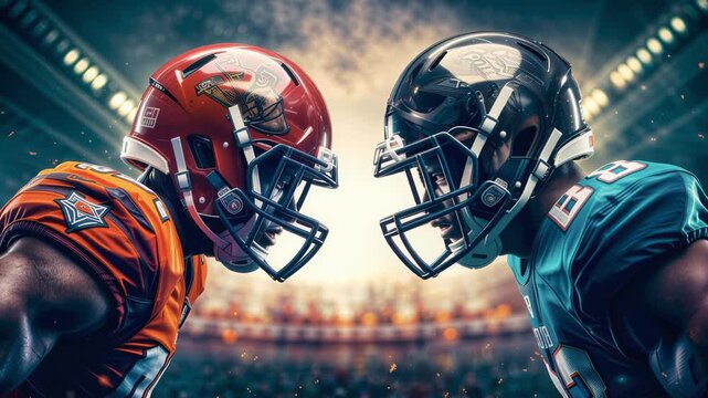 Two American football players waiting for game against each other - Powered by Adobe