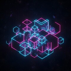 Floating Neon Cubes on Dark Background