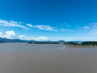 Aerial view of a bridge over a river