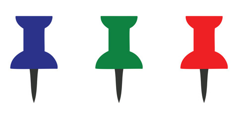 push pin icon set. collection of office pin, map marker, thumbtack symbols. vector stationery elements. vector illustration and transparent PNG.