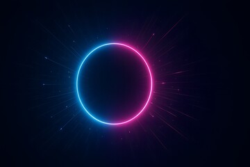Obraz premium Abstract neon circle with blue and pink light on a dark background