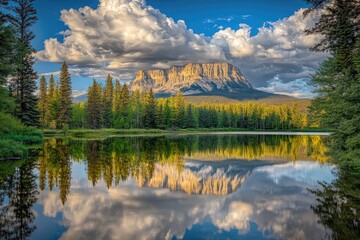 Fototapeta premium Serene mountain lake reflected in calm water