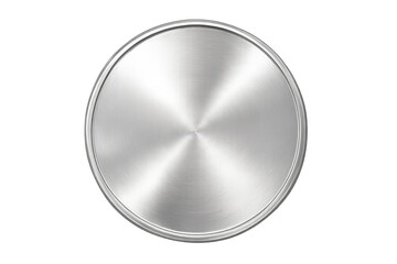 Round brushed metal button on transparent background