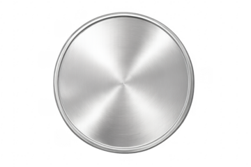 Round brushed metal button on transparent background