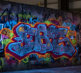 Neon Graffiti Glowing on Concrete Wall
