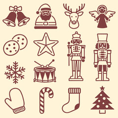Fototapeta premium Set of isolated Christmas and New Year party decoration ornaments in black doodle hand-drawn graphic illustration on a white background 5