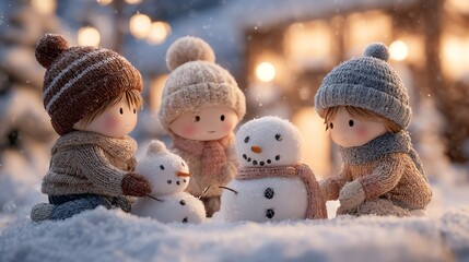 Group of kids making mini snowmen together
