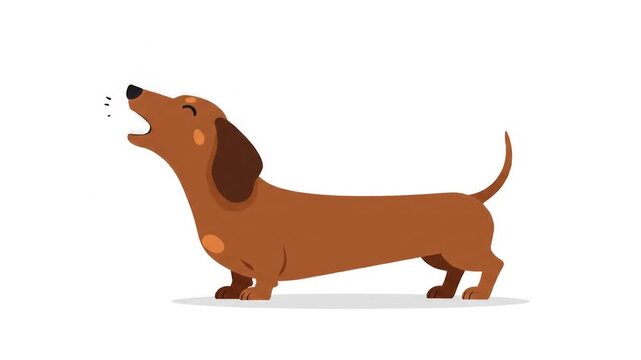 A brown dachshund dog is barking on a white background