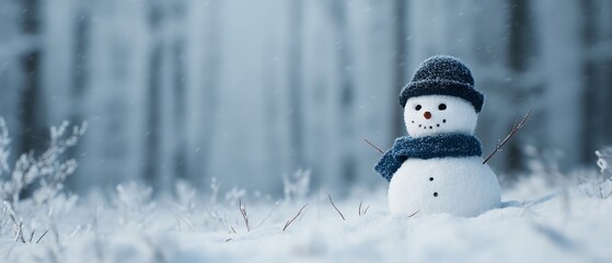 Snowman-building in snowy forest clearing