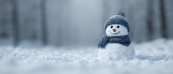 Snowman-building in snowy forest clearing