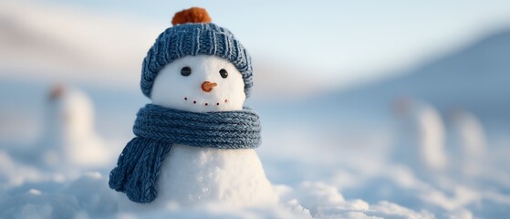 Snowman-building scene at a snowy countryside farm