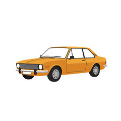 Classic retro orange coupe automobile from the 1970s side view isolated isolated on white background
