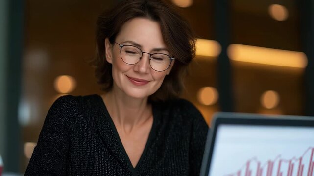 A confident woman sits at her workspace, deep in thought and focus, epitomizing professionalism and determination in a contemporary office environment.