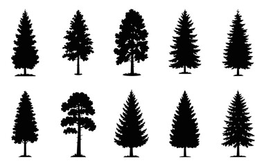 Fototapeta premium Tree Silhouette Set Collection Vector Illustration