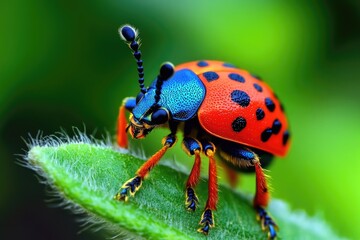 Vibrant ladybug on a green leaf