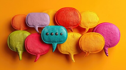 Multicolored speech bubbles on orange background