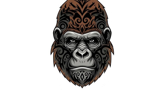Intricate Gorilla Head - A Detailed Vector Illustration of Primate Power.