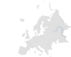 Volga river system – rivers vector map of Europe highlighting main stem and primary tributaries (LAEA, scaled by river size, PPT-compatible, multi-layered & fully editable)