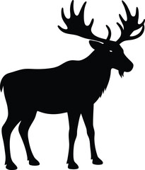 A simple vector illustration of a deer silhouette with prominent antlers for wildlife and Christmas designs