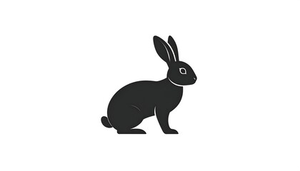 Obraz premium Simple black silhouette of a rabbit on a white background, side profile
