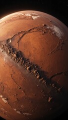 Mars Planet Surface with Canyons and Craters - A Detailed Close-Up View of the Red Planet's Terrain