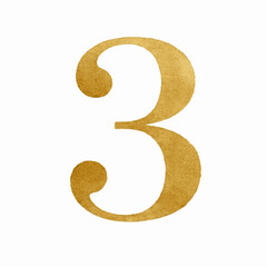 Gilded Number Gold Number three isolated watercolor vector illustration svg