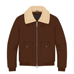 Classic brown bomber jacket with cozy shearling collar for stylish cold weather apparel isolated on white background