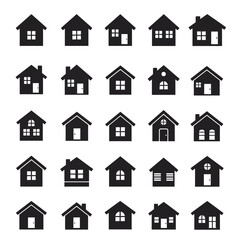 Collection of diverse silhouette house icons representing home ownership and residential properties isolated on white background