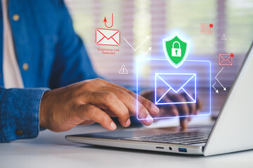 Suspicious Email Link Detected, Cybersecurity Warning, digital warning interface, phishing email and a suspicious link detection alert. Concept for cybersecurity, email threats, phishing prevention © LAONG