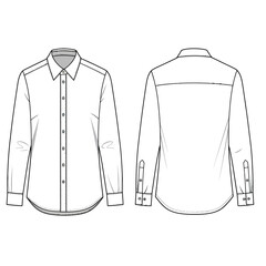 Detailed fashion sketch of a classic long-sleeved button-down shirt front and back views isolated on white background