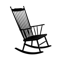Classic wooden rocking chair detailed black silhouette elegant furniture for cozy homes isolated on white background