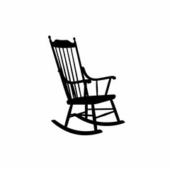 Classic wooden rocking chair silhouette for cozy home and comfort isolated on white background
