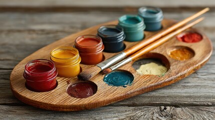 Artist palette with jars of colorful paint