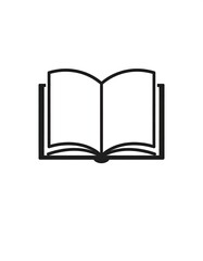 Simple illustration of an open book, rendered in bold black lines