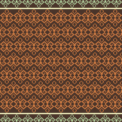 Earthy Tone Traditional Embroidery Art Abstract with Pixel Art Designs for Textile Print